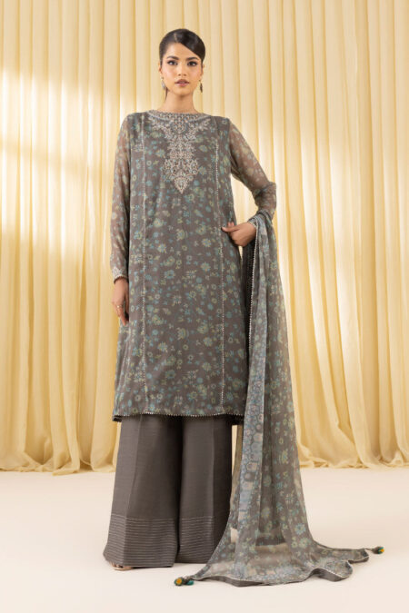 3 Piece - Embroidered Chiffon Suit