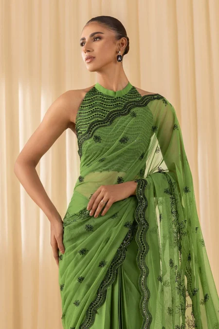 3 Piece - Embroidered Net Saree