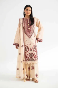 3 Piece - Printed Embroidered Suit - 42501874