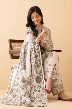 3 Piece - Printed Embroidered Suit - PE25-467